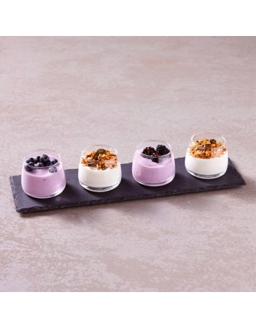 Set 4 ciotole in vetro su vassoio in ardesia per aperitivo e degustazione - capacità ciotole ml 110 cad. - cm 35x10