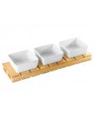 Set 3 ciotole in ceramica su vassoio in legno per aperitivo e degustazione - cm 35x11x2h