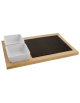 Set tagliere rettangolare in legno di pino con 2 ciotole in ceramica e piano in ardesia - cm 35x23x1,5h