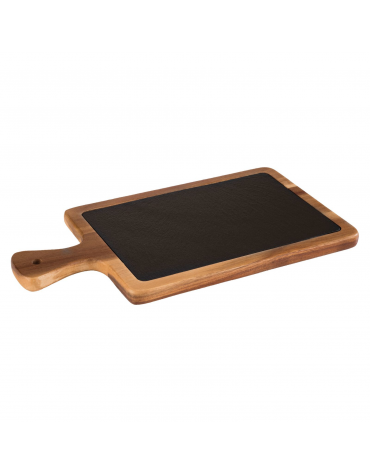 Tagliere rettangolare con manico in legno di acacia e piano in ardesia - cm 26x18x2h