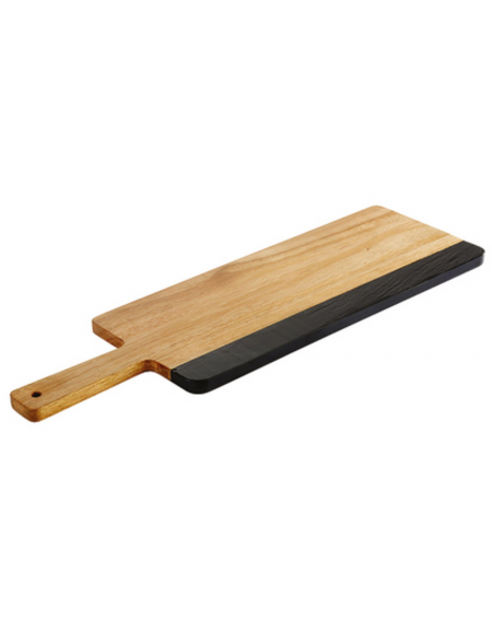 Tagliere rettangolare con manico in legno di acacia e rifinitura in ardesia - cm 36,5x15x1,5h