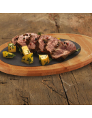 Piatto in ghisa servire con tagliere in legno di iroko - 1-2 pozioni - diametro cm 30