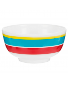 Ciotola tonda in melamina di colore bianco con rifinitura multicolore - ml 260 - diametro cm 11 - altezza cm 5,5