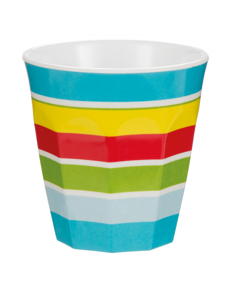 Bicchiere in melamina con rifinitura multicolore - capacità ml 260 - diametro cm 8,5 - altezza cm 9