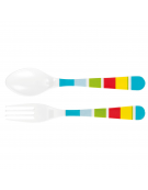 Forchetta e cucchiaio in melamina con rifinitura multicolore - cm 19x3,5