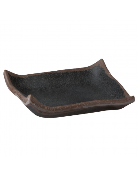 Vassoio in melamina effetto argilla - colore nero con bordo marrone - cm 14,5x14,5x2h