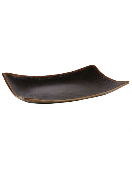 Vassoio rettangolare in melamina effetto argilla - colore nero con bordo marrone - cm 32,5x23,5x4,5h
