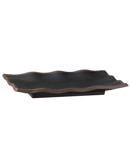 Vassoio rettangolare in melamina effetto argilla - colore nero con bordo marrone - cm 27,5x11x2h