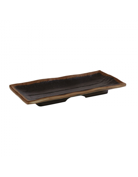 Vassoio rettangolare in melamina effetto argilla - colore nero con bordo marrone - cm 19,5x9,5x2h