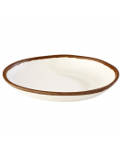 Piatto fondo tondo in melamina effetto argilla - colore bianco con bordo marrone - Ø cm 20,5 - altezza cm 3 - capacità lt. 0,5