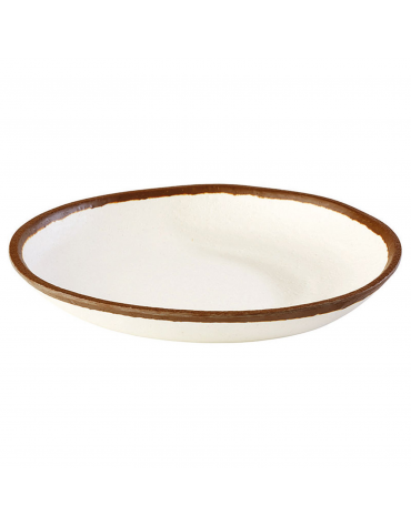 Piatto fondo tondo in melamina effetto argilla - colore bianco con bordo marrone - Ø cm 20,5 - altezza cm 3 - capacità lt. 0,5