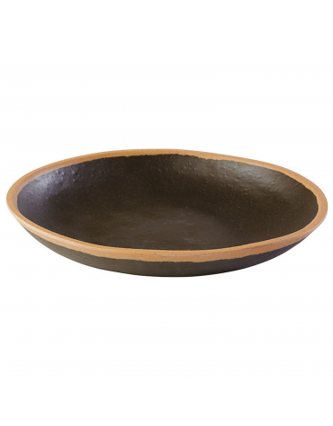 Piatto fondo tondo in melamina effetto argilla - colore moro con bordo terracotta - Ø cm 20,5 - altezza cm 3 - capacità lt. 0,5