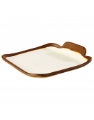 Piatto piano rettagonalre in melamina effetto argilla - colore bianco con bordo marrone - cm 14x13x2,5h