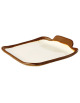 Piatto piano rettagonalre in melamina effetto argilla - colore bianco con bordo marrone - cm 14x13x2,5h