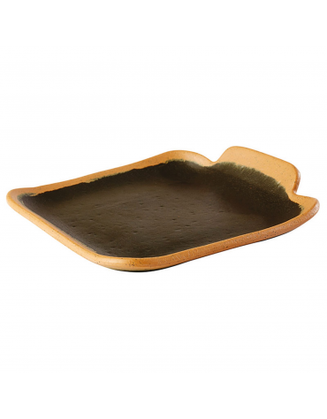 Piatto piano rettagonalre in melamina effetto argilla - colore moro con bordo terracotta - cm 14x13x2,5h