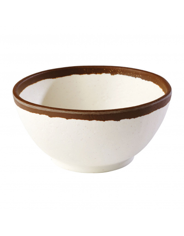Insalatiera in melamina effetto argilla - colore bianco con bordo marrone - diametro cm 12,5 - altezza cm 6 - capacità lt 0,37