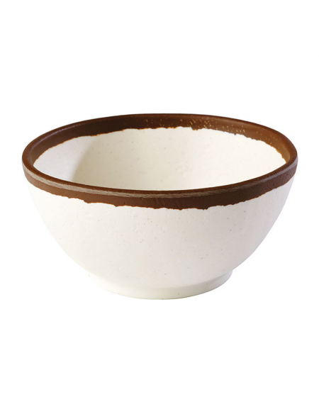 Insalatiera in melamina effetto argilla - colore bianco con bordo marrone - diametro cm 12,5 - altezza cm 6 - capacità lt 0,37