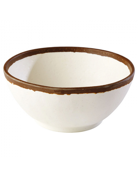 Insalatiera in melamina effetto argilla - colore bianco con bordo marrone - diametro cm 16 - altezza cm 7 - capacità lt. 0,70
