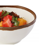 Insalatiera in melamina effetto argilla - colore bianco con bordo marrone - diametro cm 16 - altezza cm 7 - capacità lt. 0,70