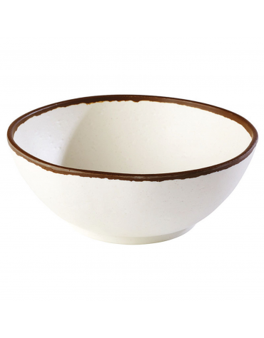 Insalatiera in melamina effetto argilla - colore bianco con bordo marrone - diametro cm 21 - altezza cm 8 - capacità lt. 1,45