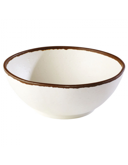 Insalatiera in melamina effetto argilla - colore bianco con bordo marrone - diametro cm 21 - altezza cm 8 - capacità lt. 1,45