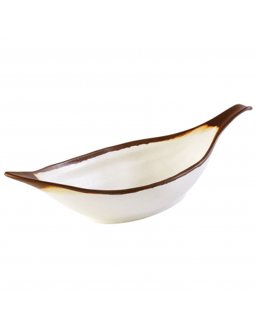 Insalatiera in melamina effetto argilla - colore bianco con bordo marrone - capacità lt. 0,65 - cm 42x14x9,5h