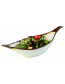 Insalatiera in melamina effetto argilla - colore bianco con bordo marrone - capacità lt. 0,65 - cm 42x14x9,5h