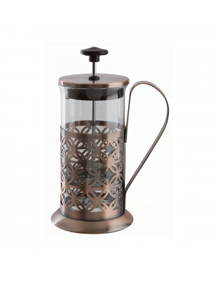 Caraffa caffettiera pressa filtro in vetro trasparente e acciaio inox - colore rame antico - capacità ml 600