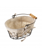 Cesto pane ovale, strutta in filo di acciaio e fodera in cotone - cm 17x12,5x8h