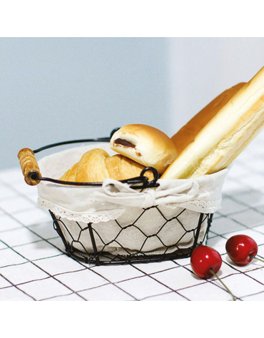 Cesto pane ovale, strutta in filo di acciaio e fodera in cotone - cm 17x12,5x8h