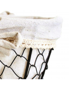 Cesto pane ovale, strutta in filo di acciaio e fodera in cotone - cm 17x12,5x8h