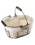 Cesto pane ovale, strutta in filo di acciaio e fodera in cotone - cm 25x17x12h