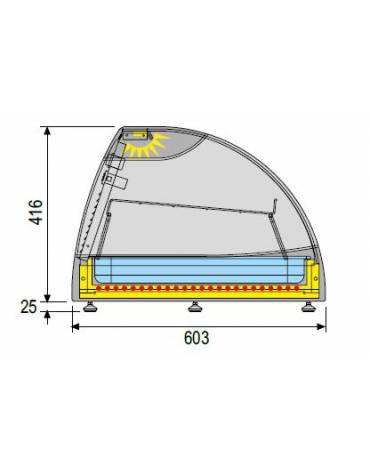 Espositore da banco-vetrina inox refrigerata statica +3°+5°C a 2 piani-CAPACITA' N° 3 BACINELLE GN 1/1-cm 133X60,3X44,1h