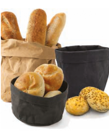 Cesto pane tondo in carta kraft lavabile - colore nero - diametro cm 15 - altezza cm 10