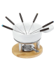 Set fonduta con pentola in porcellana, struttura in acciaio inox e base in legno - Diametro cm 20 - Altezza cm 18
