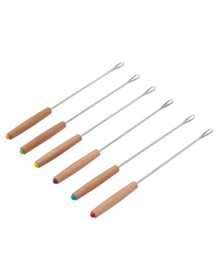 Set 6 forchettine per set fonduta in acciaio inox e manico in legno - lunghezza cm 24