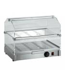 Vetrina calda da banco con basamento in acciaio inox e vetri curvi - piano doppio - con umidità - mm 500x360x395h