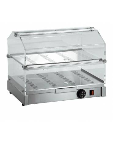 Vetrina calda da banco con basamento in acciaio inox e vetri curvi - piano doppio - con umidità - mm 500x360x395h