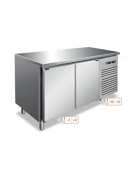 Tavolo refrigerato 2 Porte doppia temperatura con 1 sportello frigo -2 °C / +8 °C ed 1 sportello Freezer -20 °C / -10 °C - cm 13