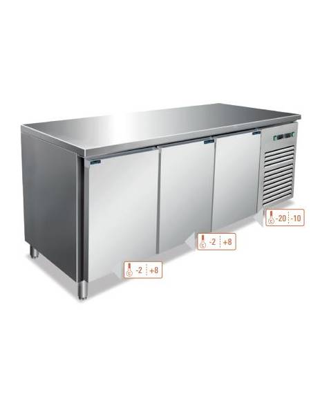 Tavolo refrigerato 3 Porte doppia temperatura con 2 sportelli frigo -2°/+8°C ed 1 sportello Freezer -20°/-10°C-cm 179,5x70x86h