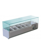 Vetrina refrigerata in acciaio inox con vetri per banco pizzeria - predisposta per 5 bacinelle GN 1/4 - mm 1200x335x435h