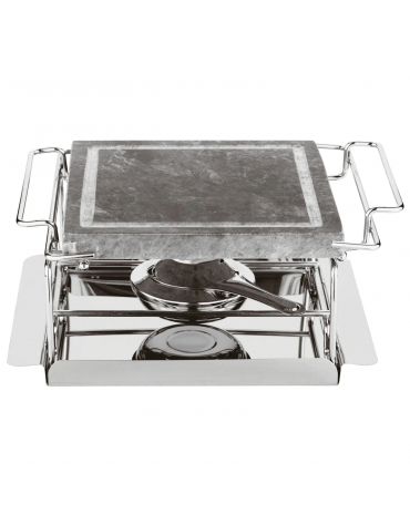 Pietra ollare con supporto in acciaio inox e bruciatore - cm 17x20x12h
