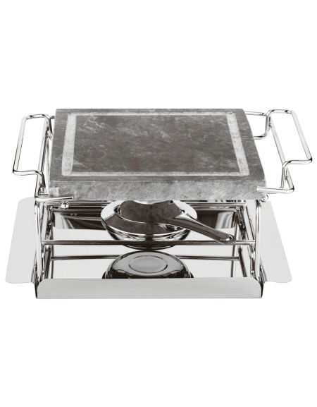 Pietra ollare con supporto in acciaio inox e bruciatore - cm 17x20x12h