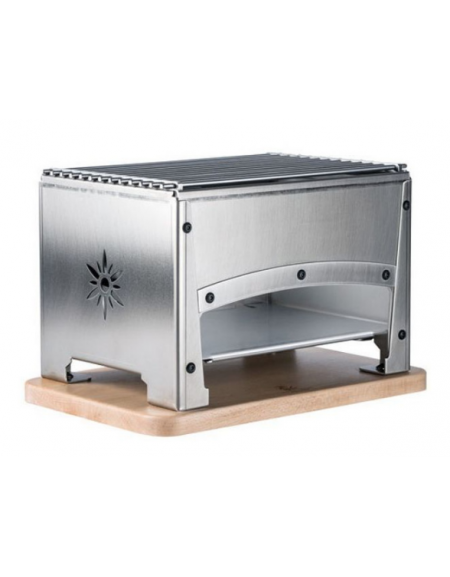 Barbecue da tavola da esterno in acciaio inox con tagliere in faggio massiccio - portata Kg 7,3 - cm 33x22x20h