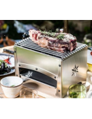 Barbecue da tavola da esterno in acciaio inox con tagliere in faggio massiccio - portata Kg 7,3 - cm 33x22x20h
