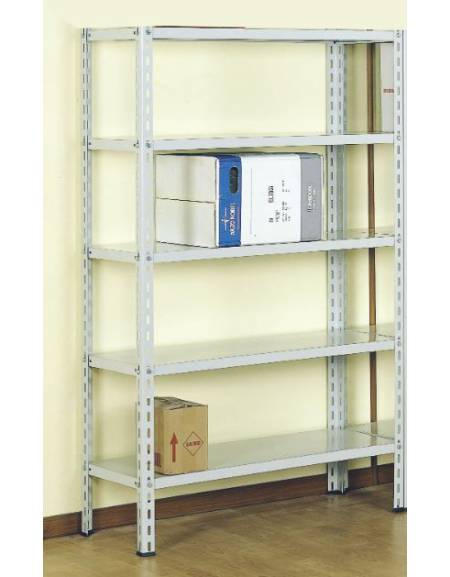 Scaffale metallico in acciaio verniciato o zincato a 5 ripiani cm 80x30-Dimensioni esterne cm 81,5x31,5x250h-Montaggio a bulloni