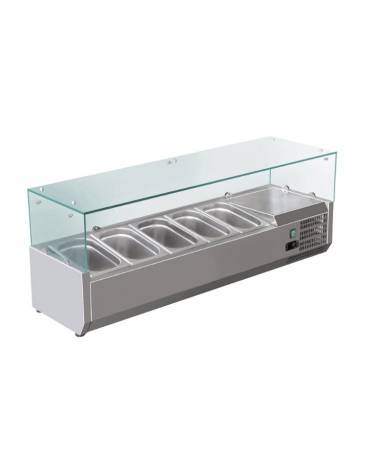 Vetrina frigorifera refrigerata statica per pizzeria in acciaio inox 304 con vetri - capacità 5 x GN1/4 - cm 120x33,5x23/43,5h