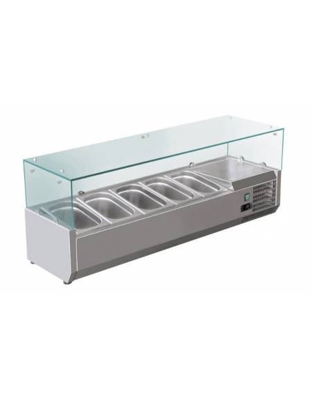 Vetrina frigorifera refrigerata statica per pizzeria in acciaio inox 304 con vetri - capacità 5 x GN1/4 - cm 120x33,5x23/43,5h