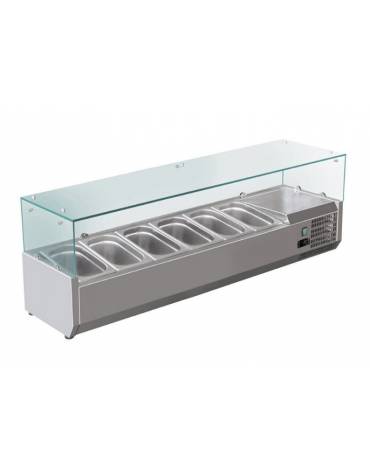 Vetrina frigorifera refrigerata statica per pizzeria in acciaio inox 304 con vetri - capacità 6 x GN1/4 - cm 140x33,5x23/43,5h