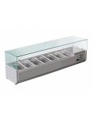 Vetrina frigorifera refrigerata statica per pizzeria in acciaio inox 304 con vetri - capacità 7 x GN1/4 - cm 150x33,5x23/43,5h